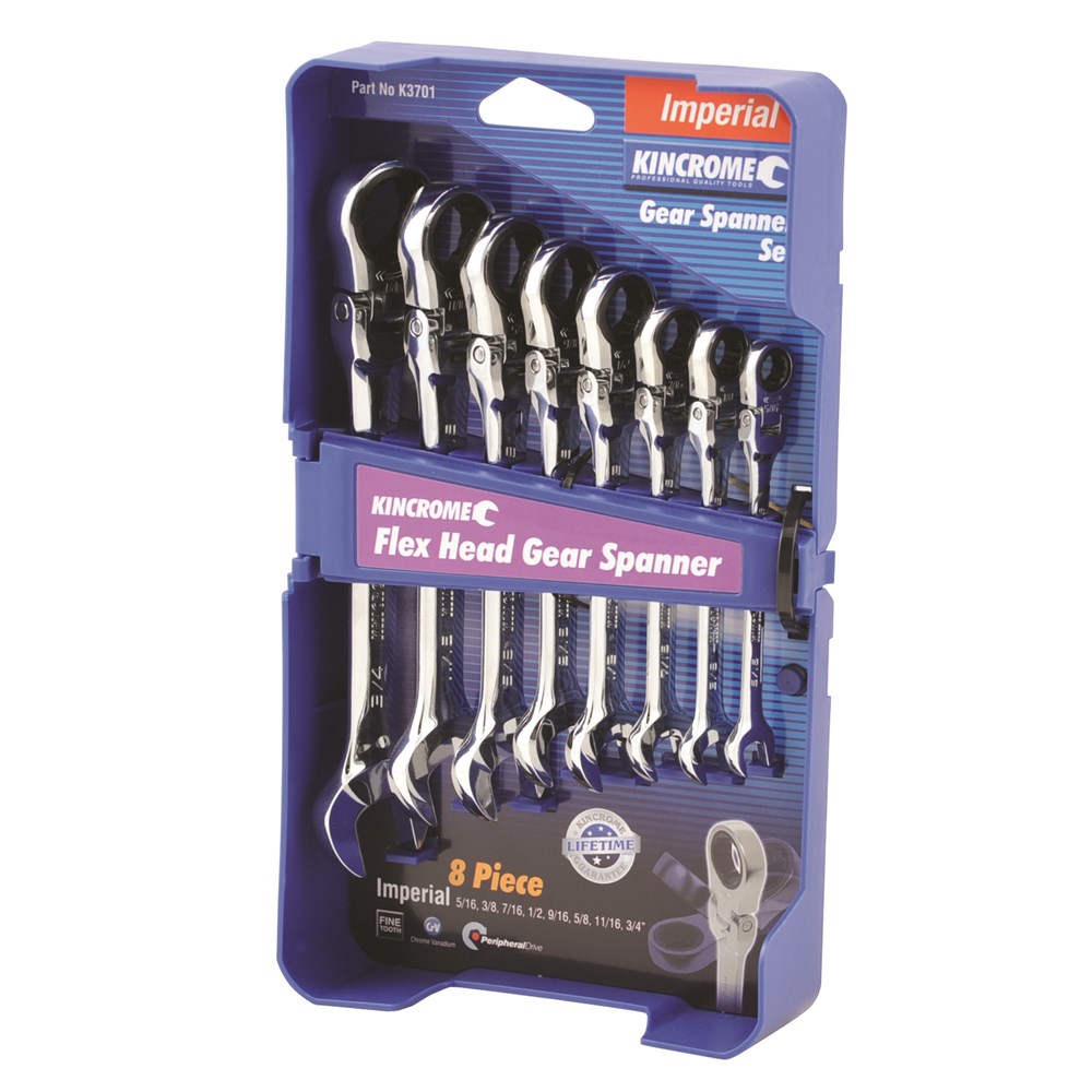 Flex Head Gear Spanner Set 8Pce Imp. (Non-Locking)